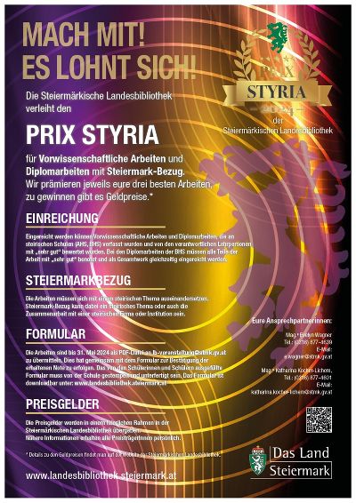 Mach mit beim Prix Styria. Jetzt bis 31.5.2024 einreichen! © Steiermärkische Landesbibliothek