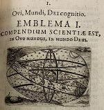 „Im Ei die Welt, in der Welt Gott.“ In: Stengel, Georg: Ova paschalia. Ingolstadt 1672, S. 1.  © LB