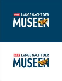 Logo der 'Langen Nacht der Museen' auf zweifarbigem Hintergrund.