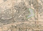 Der Joanneumsgarten diente ab der Gründung des Landesmuseums als Botanik-Sammlung und umfasste ein Areal bis zum Jakominiplatz (zur Ansicht des ganzen Stadtplans von 1840 bitte das Bild anklicken!) © www.landesbiblitothek.steiermark.at (CC BY-NC-SA 3.0 AT)